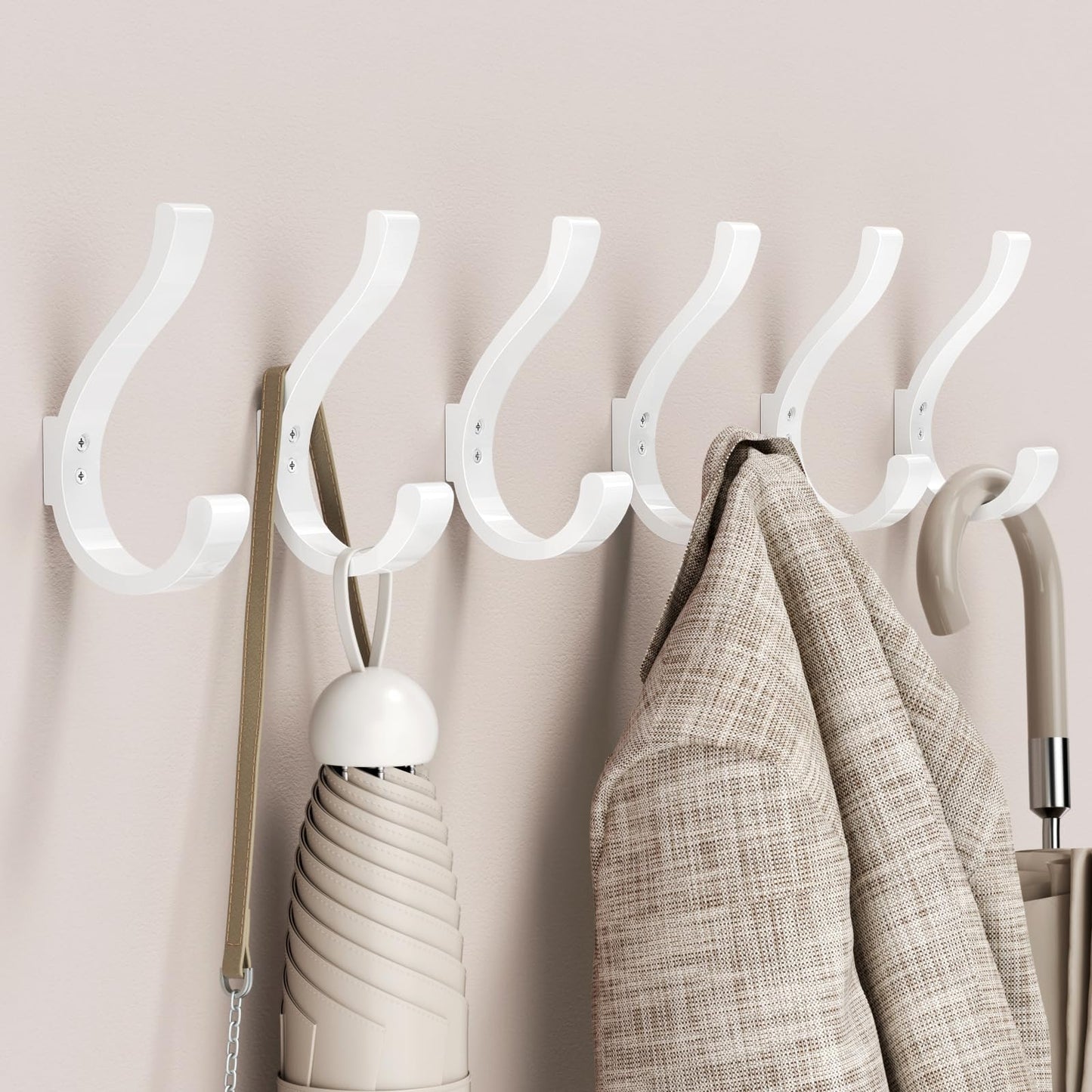 jockcaras Wall Hooks for Hanging Coat/Backpack - 5.4'' Large 40LBS Heavy Duty Hanger Wall Mount Screw in, for Towel, Closet, Robe, Bag, Outdoor, White 6 Pack