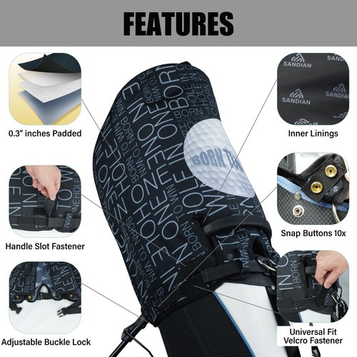 SANDIAN Golf Bag Rain Hood Cover, Waterproof 1260D Oxford Polyester, 12x20 Inches, 0.3 Inch Padded Protection, TPU Coated, Two Side Zipper, Adjustable Buckle, [Born to Win]