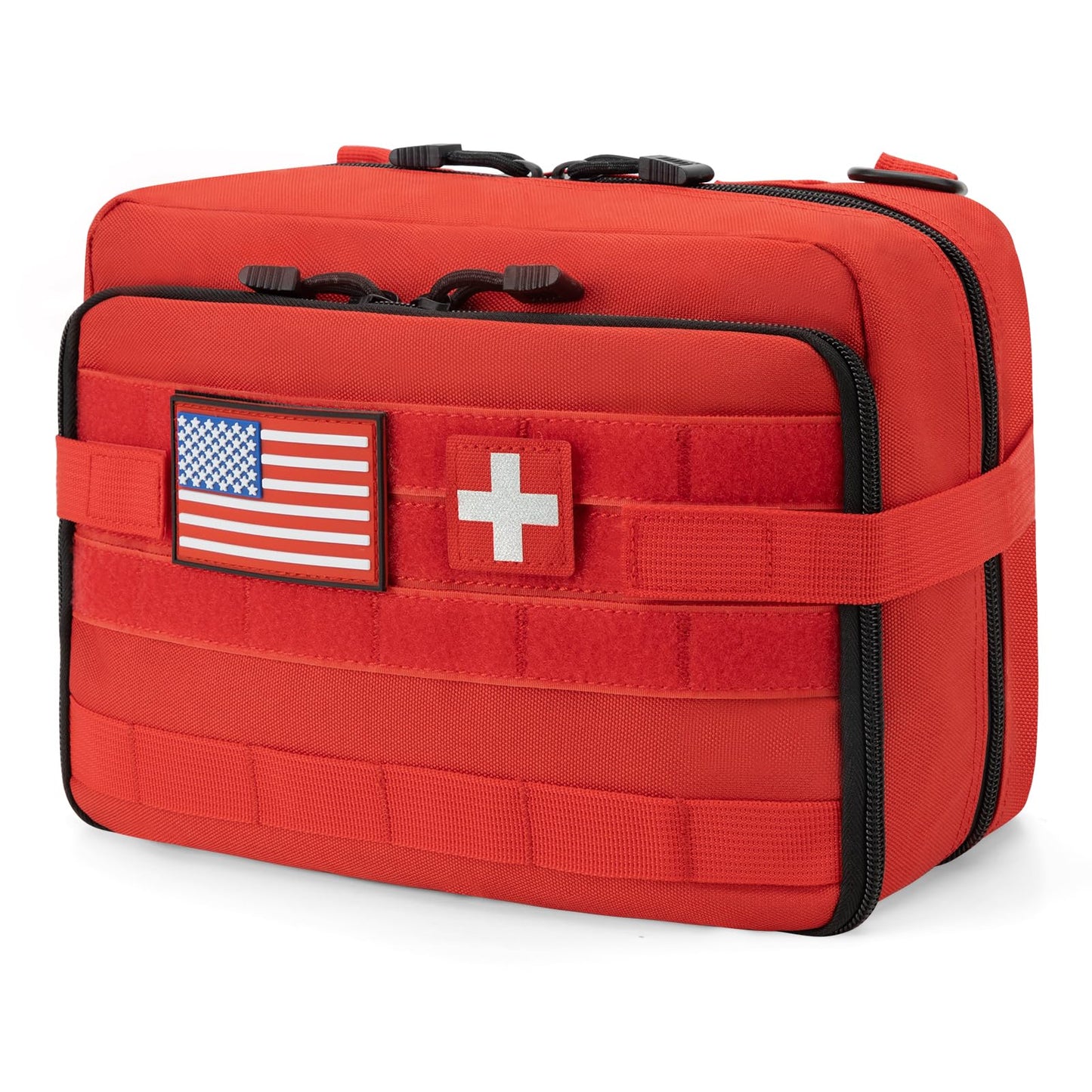 Jueachy First Aid Pouch: Molle Tactical Medical Pouch IFAK Pouch EMT Large Capacity Include Flag & Cross Patch Red