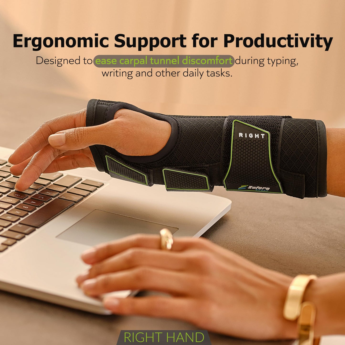 ZOFORE SPORT Premium Carpal Tunnel Wrist Brace Night Support – Wrist Brace for Carpal Tunnel with Metal Splint – Pain Relief for Men & Women - Right Hand - SM