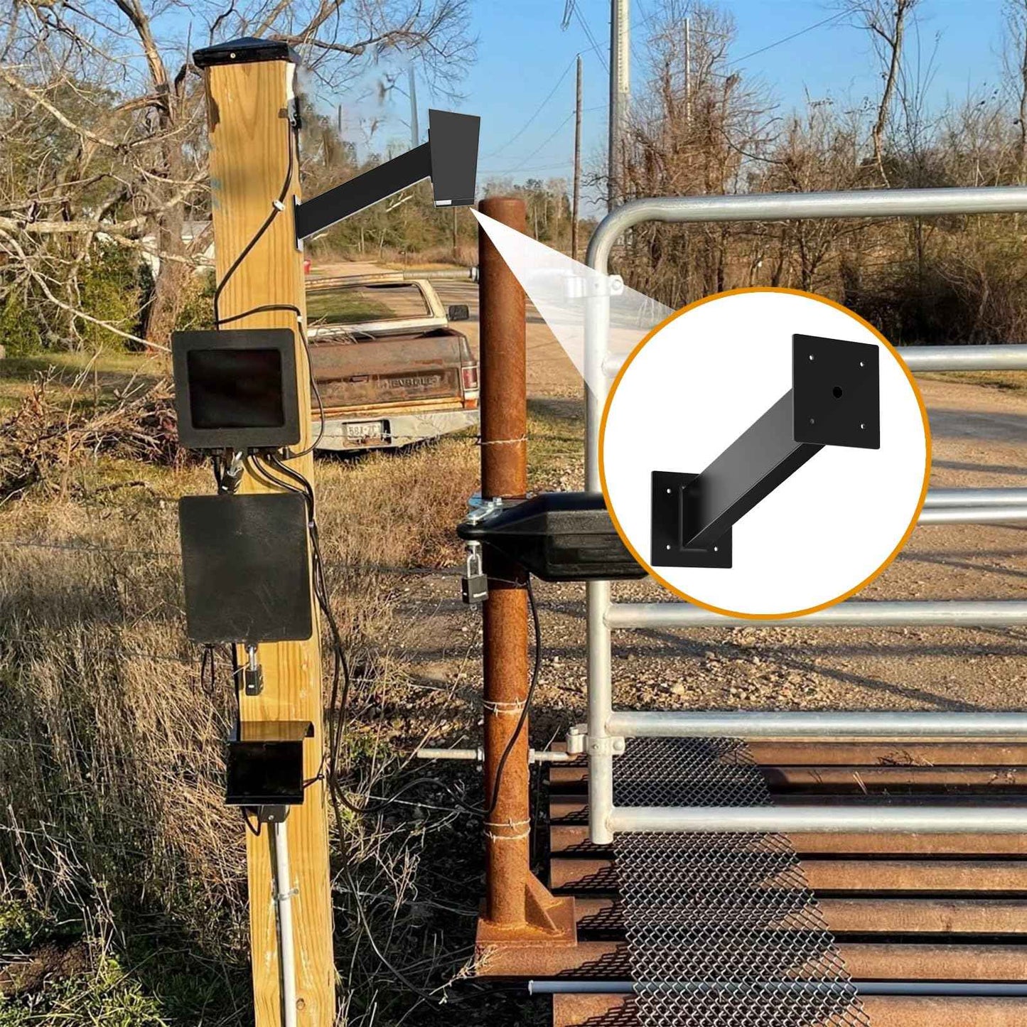 Keypad Mounting Post Bracket, Universal Gooseneck Keypad Pedestal for Keyboard on Automatic Gate Opener Systems or Garage Door, Black