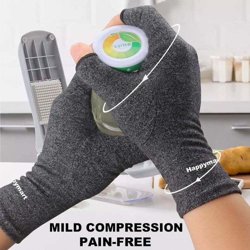 Happymart 2 Pairs Arthritis Gloves, Hand Compression Gloves for Rheumatoid, Pain Relief, Carpal Tunnel, Swelling, Joint Support, Driving Fingerless Gloves for Women Men (Black + Pink, Medium)