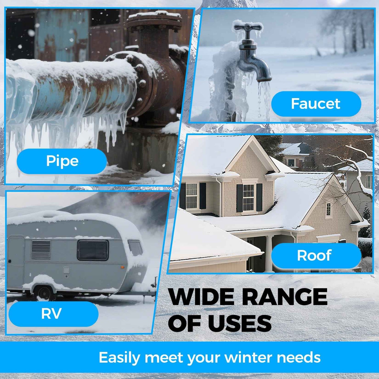 3FT~160FT Water Pipe Heat Cable for Pipe Freeze Protection, Pipe Heating Cable for Metal And Plastic Home Pipes, Energy-Saving Heat Trace Cable Keeps Water Flowing, 120V 5W/ft（50FT）