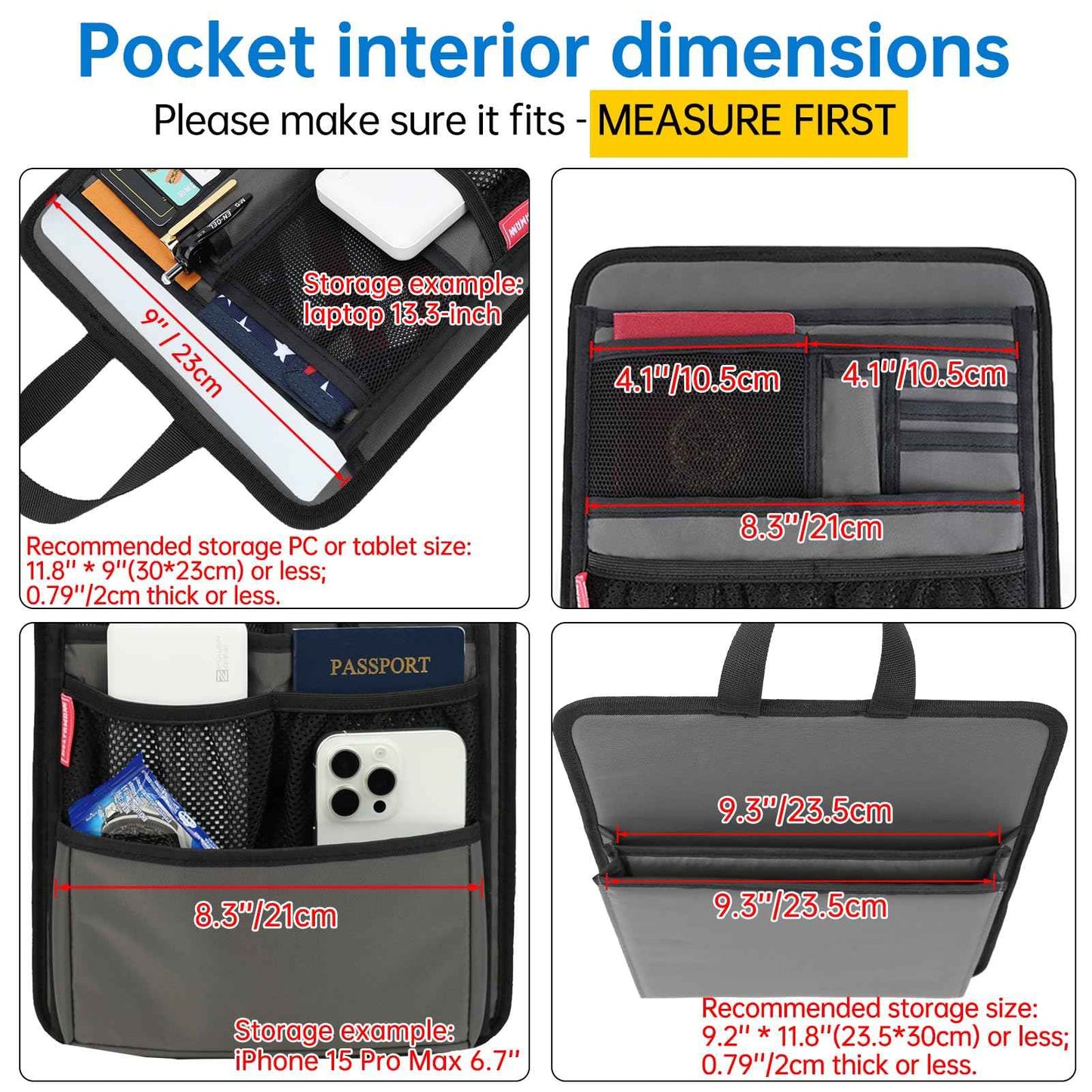 DELTAMANN Slim Rugged Backpack Organizer Insert for Business Casual Men Women -13 Pockets,Padded Nylon,Max 14'' laptop - Navy