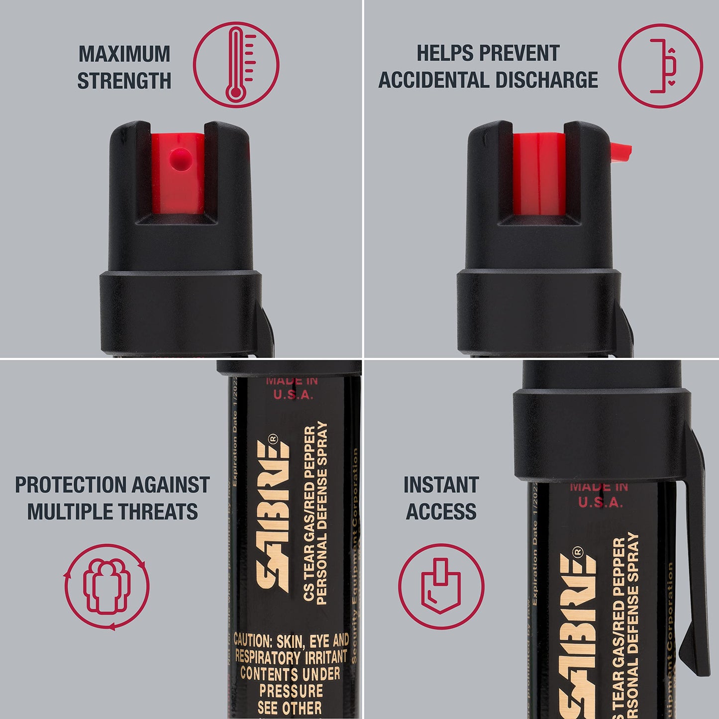 SABRE 3-in-1 Compact Defense Spray – Pepper Spray, Tear Gas & UV Dye, Max Police Strength, Belt Clip for Quick Access, 4X Longer Spray Time (Up to 13 Seconds), 0.67 fl oz, Secure & Easy Safety