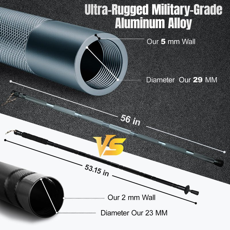 Tactical Survival Walking Stick, 16-in-1 Hiking Staff Heavy-Duty Collapsible Multitool for Camping, Reliable Tactical Kit for Outdoor Adventures, 7Tubes + Tactical Shovel