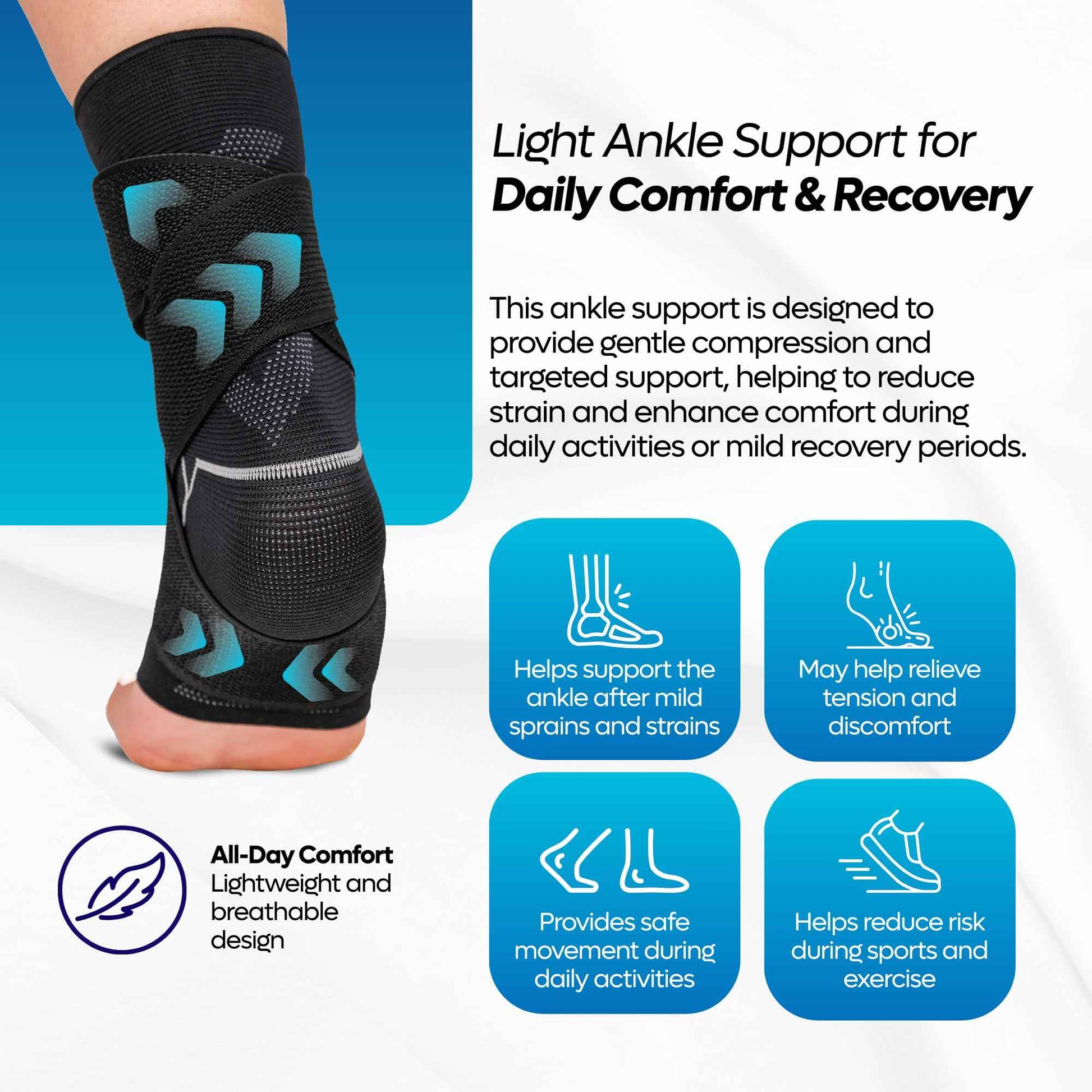 Caspe 2 Pack Breathable Ankle Brace for Women & Men with Adjustable X-Strap – 3D Knit Compression Support, Helps with Plantar Fasciitis, Achilles Tendon, and Ankle Stability (Black, Medium)