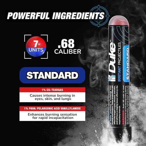 Duke Standard .68 Caliber Self Defense Balls - Pepper Spray Projectiles, 7 Count Tube | 1% PAVA + 1% CS