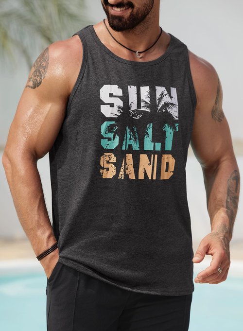 VOGSTART Men's Holiday Soft Stretchy Sleeveless Clothing U-Neck Breathable Tank Top Charcoal
