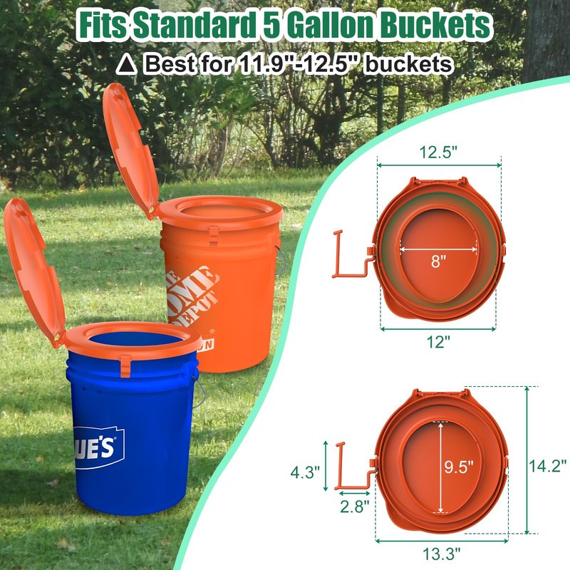 Orange Portable Toilet Seat for 5 Gal Buckets, Snap-on Lid for Adults, Camping, Hiking, Emergency, Car, Boat