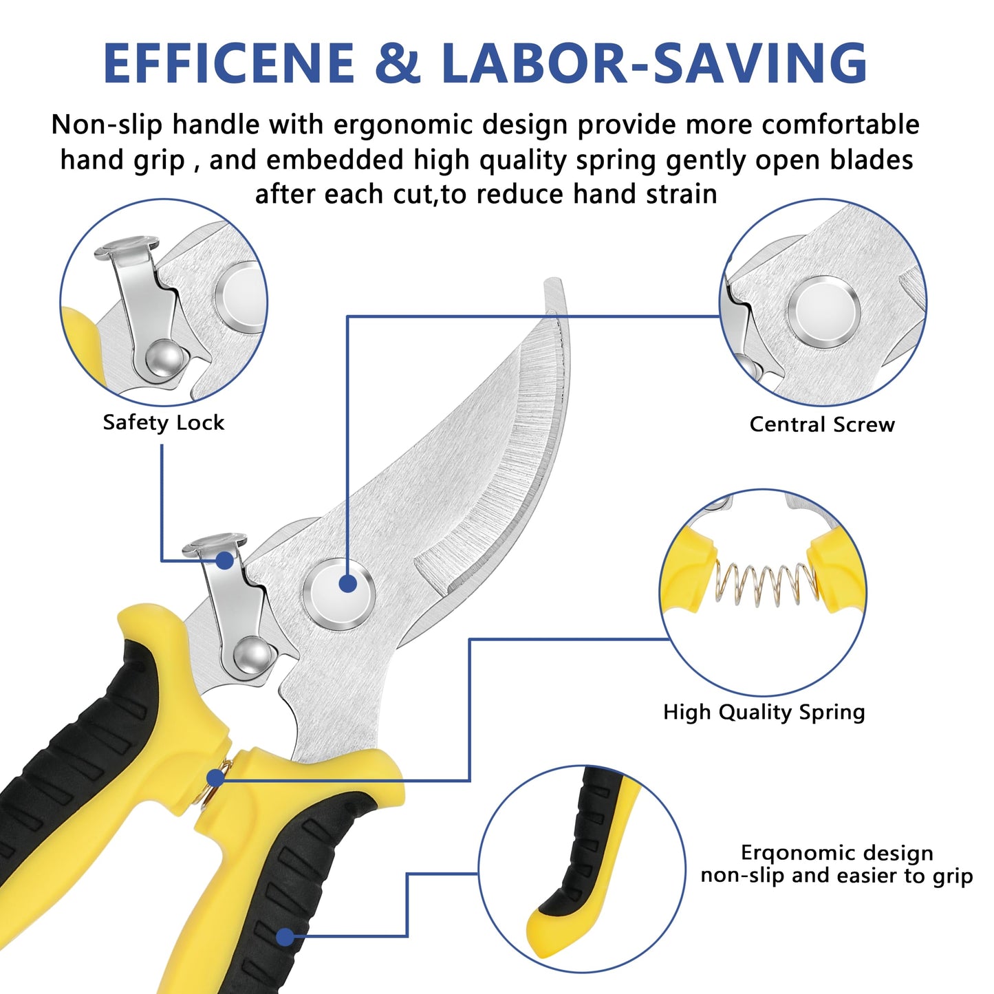 3-pack Garden Pruning Shears Set with Stainless Steel Blades, Bypass Pruners, Handheld Secateurs, Tree Trimmers, & Scissors Whetstone,a Clean Brush and a Hard Case, Ideal for trimming, pruning