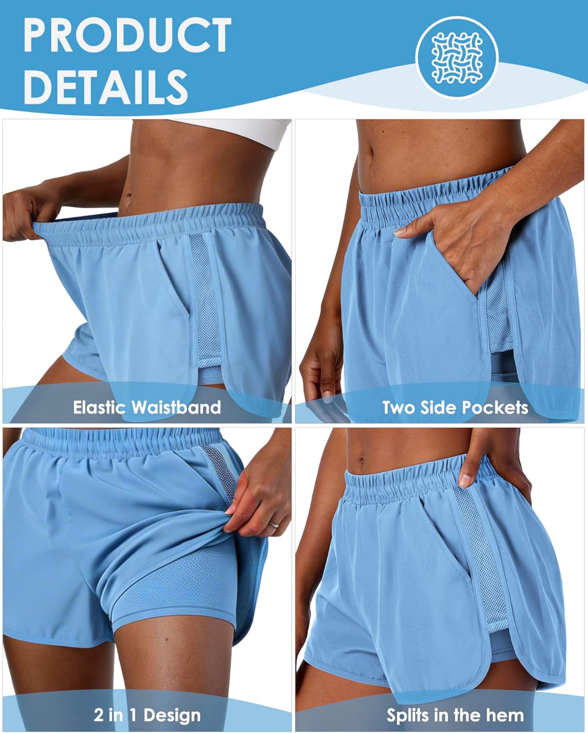Skiennix Women's 2-in-1 Running Shorts - Quick Dry Athletic Shorts with Pockets for Gym & Hiking