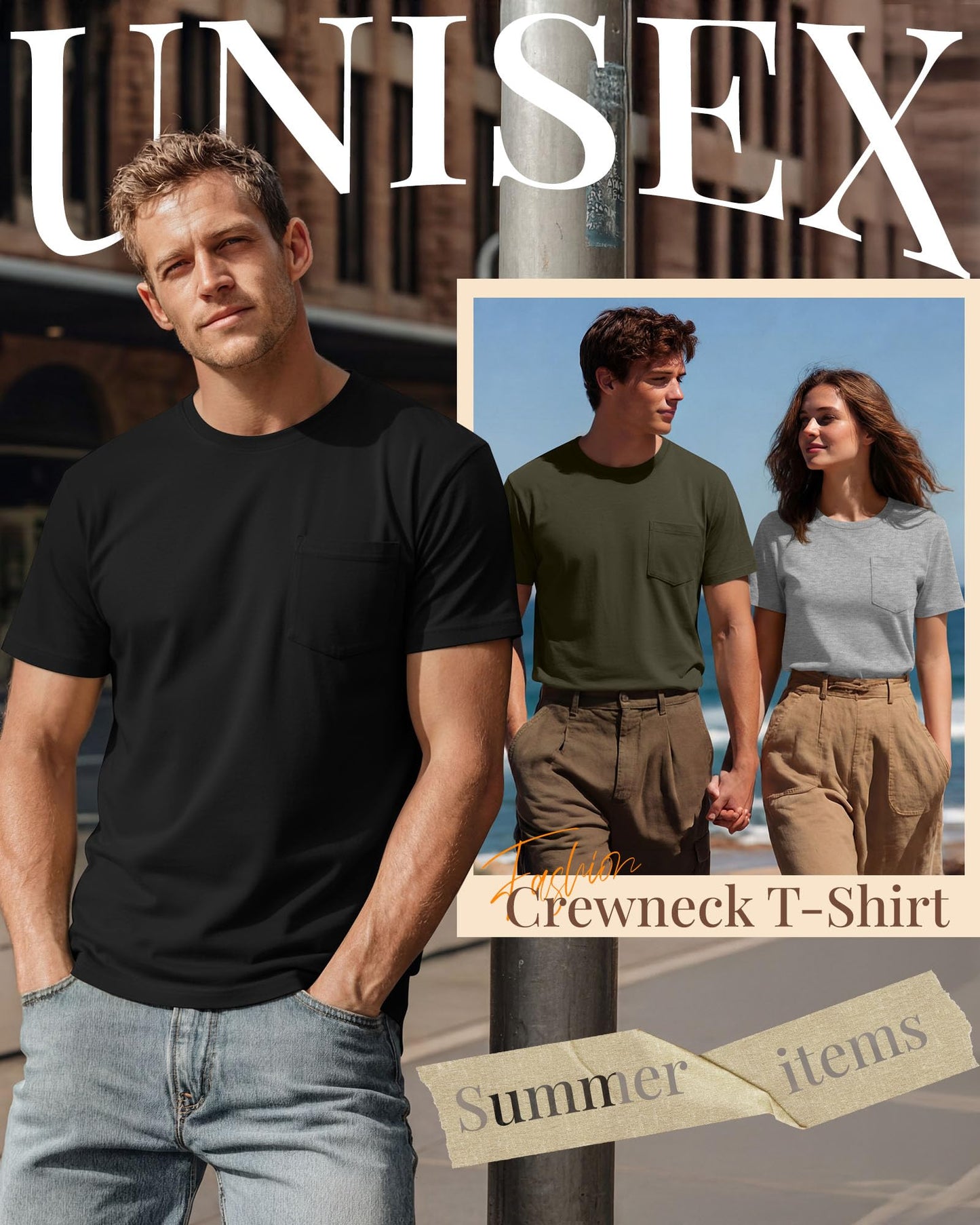 Ficerd 3 Pack Men's Big and Tall T-Shirt, Short Sleeve Pocket Basic Tee Crew Neck Lightweight Tops Solid Loose Fit Shirts(Black, Army Green, Light Mixed Gray,X-Large)