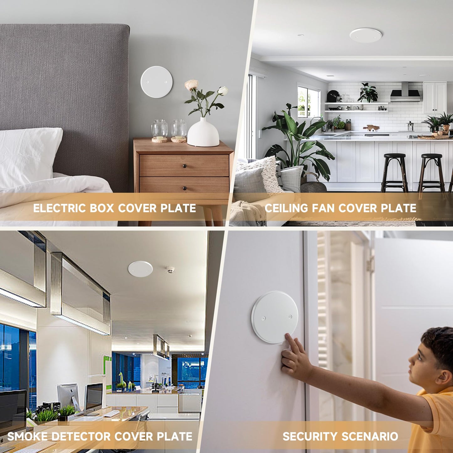 Gadgetzan Ceiling Cover Plate,5 Inch Round Electrical Box Cover Plate for 3-1/2 Inch Electric Box,Metal Round Wall Plate for Smoke Detector,Hole Spacing 2.8 Inch - 3 Pcs(White - 3 Pcs)