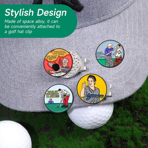 Jecten Funny Magnetic Ball Markers Clips, Humorous Enamel Golf Ball Markers for Putting Green, Happy Magnetic Golf Hat Clip with Golf Ball Marker for Golf Lovers Gifts