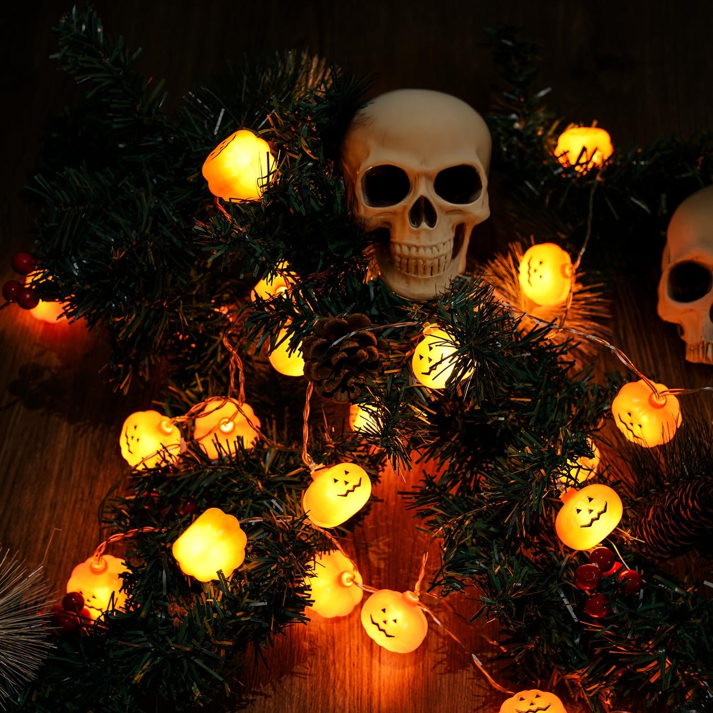 Avswdwbo Halloween Decorations Pumpkin String Lights - 20 LED 10 FT 3D Cute Waterproof Orange Jack-O-Lantern Battery Operated Lights, 2 Modes Steady/Flickering Light for Indoor Outdoor Party Decor