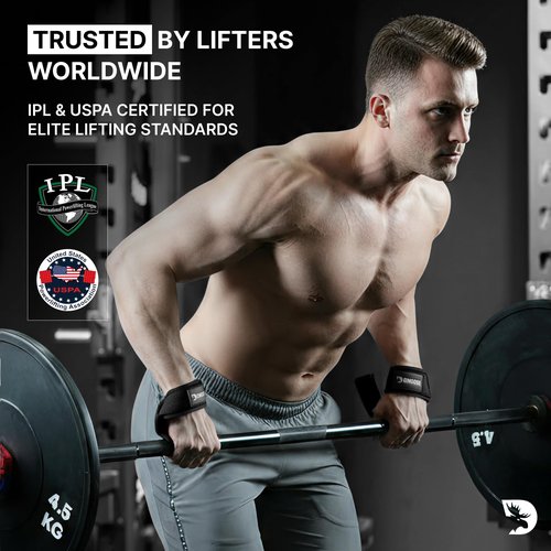 DMoose Fitness Lifting Straps - 4mm Neoprene Padded Wrist Straps for Weightlifting & Powerlifting - Cotton Lifting Strap with Silicone Grip for Men & Women (American Silicone)