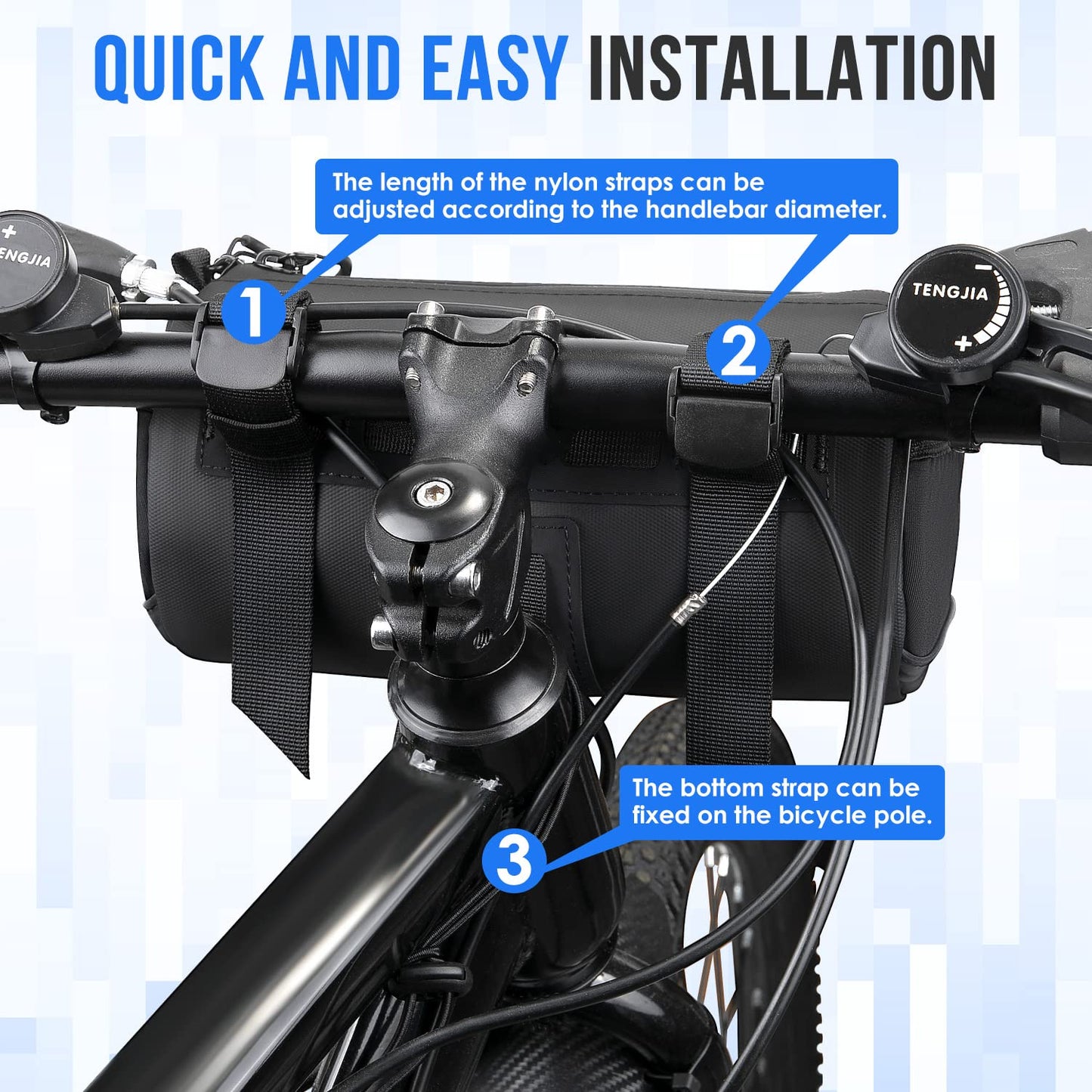 WOTOW Bike Handlebar Bag Waterproof - Bicycle Handlebar Roll Bag with Large Reflective Area, Bike Front Pouch with Waterproof Zipper Shoulder Strap Removable Straps for Cycling (Cylinder, 2.4L)