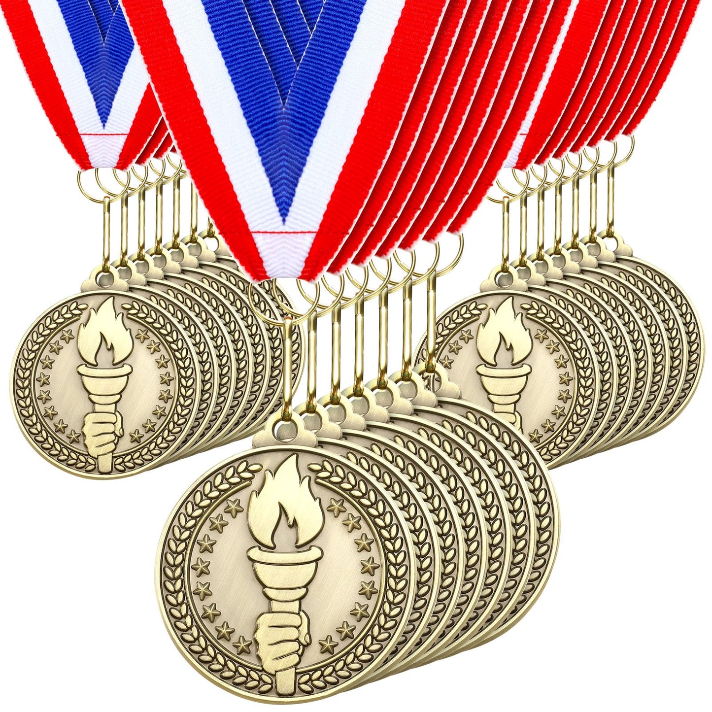 Remuuly 30 Pcs Gold Medals Bulk 2'' Basketball Soccer Baseball Volleyball Football Lacrosse Kickball Cheer Bowling Trophy Medals for Awards for Sports Participation Winner Gift(Gold,Torch)