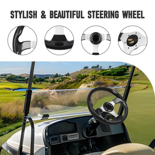 FAHKNS Golf Cart Steering Wheel, Universal 12.5" PVC Vinyl Leather 6 Bolt Aluminum Frame Steering Wheel, Fit For Club Car DS & Precedent, EZGO TXT & RXV, Yamaha, Most Golf Cart