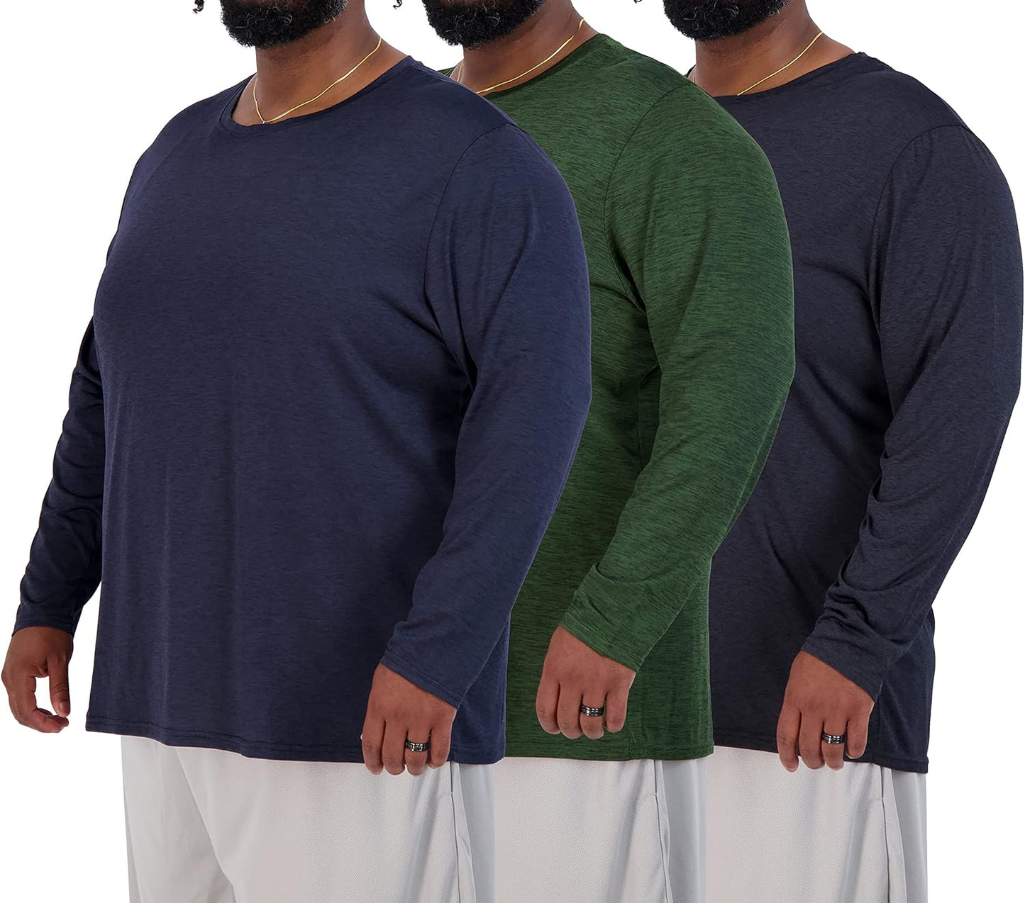 Real Essentials Men's Big & Tall Long Sleeve Dry-Fit Crew Neck T-Shirt - 3 Pack (3XT-5XT)