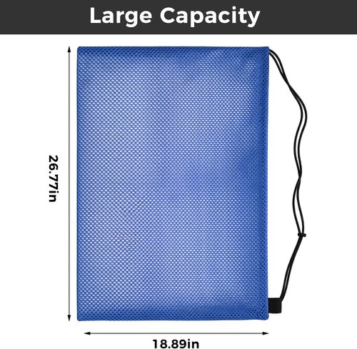 4Pcs Mesh Gear Bag - Large 19" x 27" Polyester Snorkel Backpack for Wetsuits & Swim Gear | Black & Blue