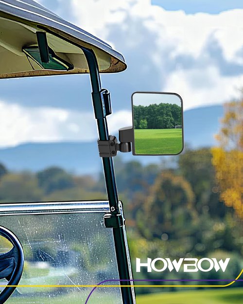 Golf Cart Side Mirrors Universal No Drilling, Foldable Adjustable Rotatable 180 Degrees, HD Glass Go Cart Mirrors for Golf Cart EZGO Club Car Yamaha TXT RXV DS Precedent G29, Golf Cart Accessories