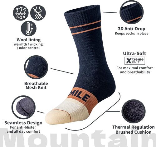 DRYMILE Waterproof Wool Hiking Socks - Breathable & Cushioned for Winter Activities | Crew Size
