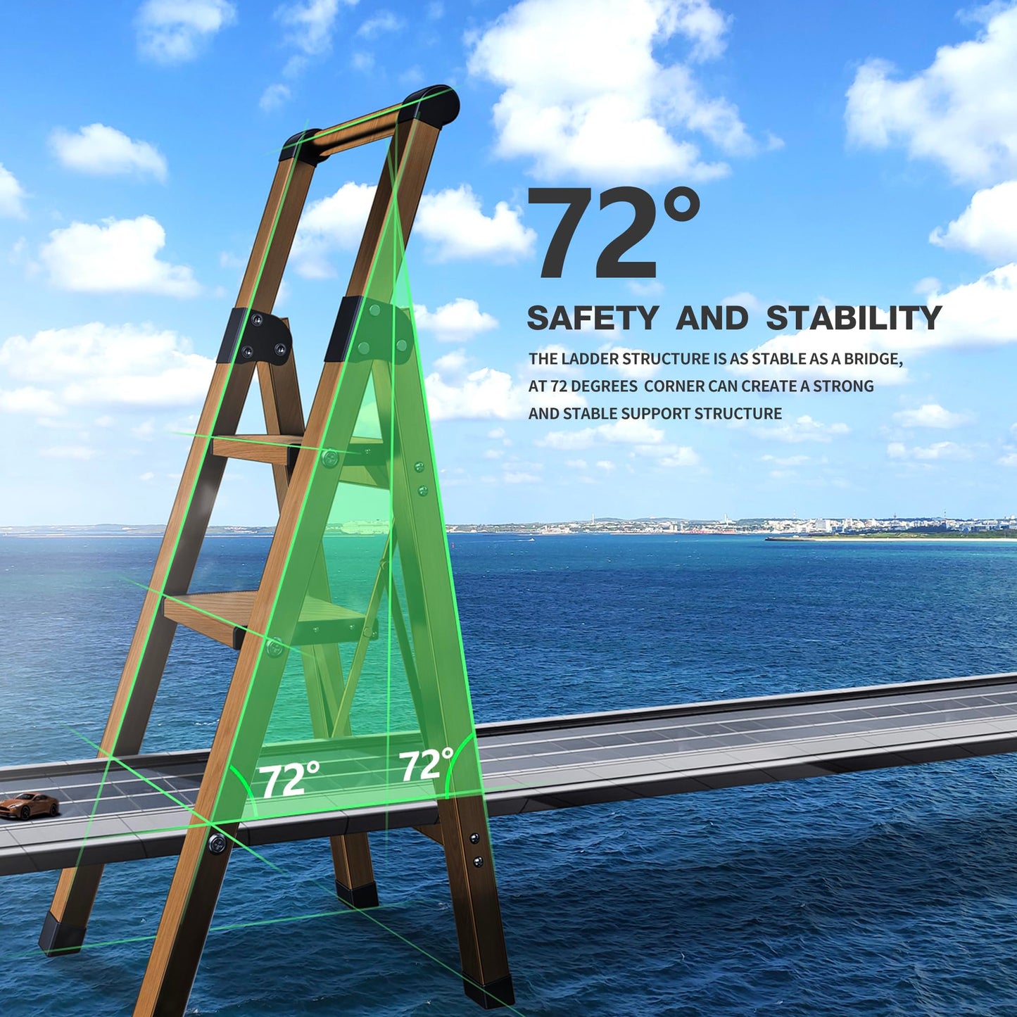 BEFITMACE 3 Step Ladder,Folding Step Stool with Aluminum Wide Pedal& Convenient Handgrip,330lbs Capacity Steel Ladder for Household and Office(Woodgrain)