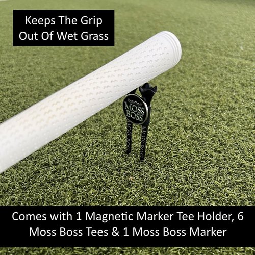 Keyfit Tools Moss Boss Golf Divot Ball Mark Repair Tool 4 in 1 Tool Uses 2 Tees & A Ball Marker As A Repair Tool ~Save Space in Your Pocket ~No Need to Carry a Divot Tool ~Club Holder