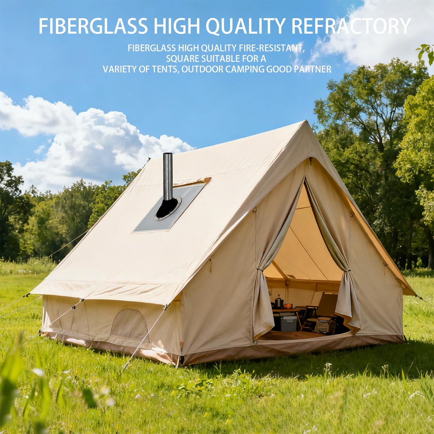 Tent Stove Jack Kit: Flexible Silicone Pipe Boot, Chimney Anti-scald Ring, High Temp Flue Flashing for Bell Tent, Yurt, & Wood Burners (Triple Wall Pipe Compatible, Stove OD 1 3/4"-3 1/4")