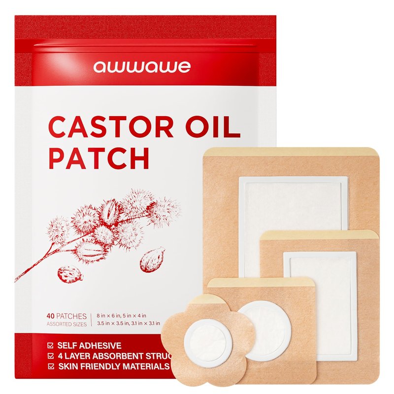 awwawe Castor Oil Pack Wrap (40 Count), 4 Sizes, Disposable Cotton Patches, Leak-Proof, Skin-Friendly and Breathable, for Belly, Joints and Body Care (Oil Not Included)