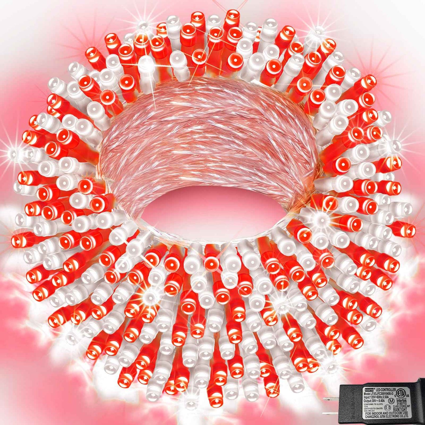 Christmas String Lights, 66 ft 200 LED Christmas Lights Plug in, Indoor Outdoor Connectable 8 Modes Clear Wire Twinkle Fairy String Lights for Xmas Tree Halloween Wedding Bedroom Party, Red and White
