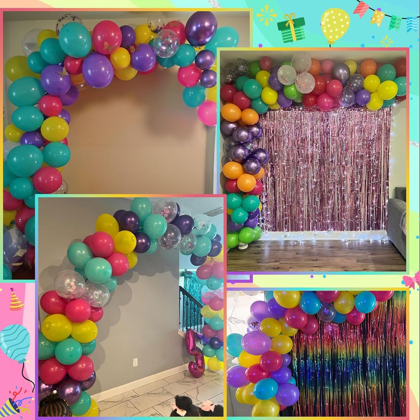 Skiennix 60 Pcs Balloon Set - Hot Pink, Purple & Teal Metallic Confetti for Kids' Birthday & Baby Shower Decor