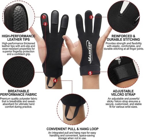 MARKEEP Archery Gloves - 3-Finger Leather Shooting Guard for Youth & Adults | Protective Gear for Archery