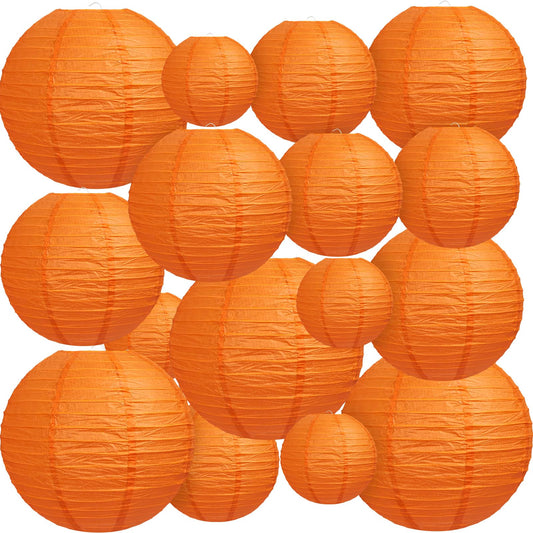 16Pcs Orange Paper Lanterns, Various Sizes (6" 8" 10" 12") Hanging Chinese Japanese Orange Paper Lanterns for Wedding Birthday Baby Shower Bridal Shower Fall Party Decorations