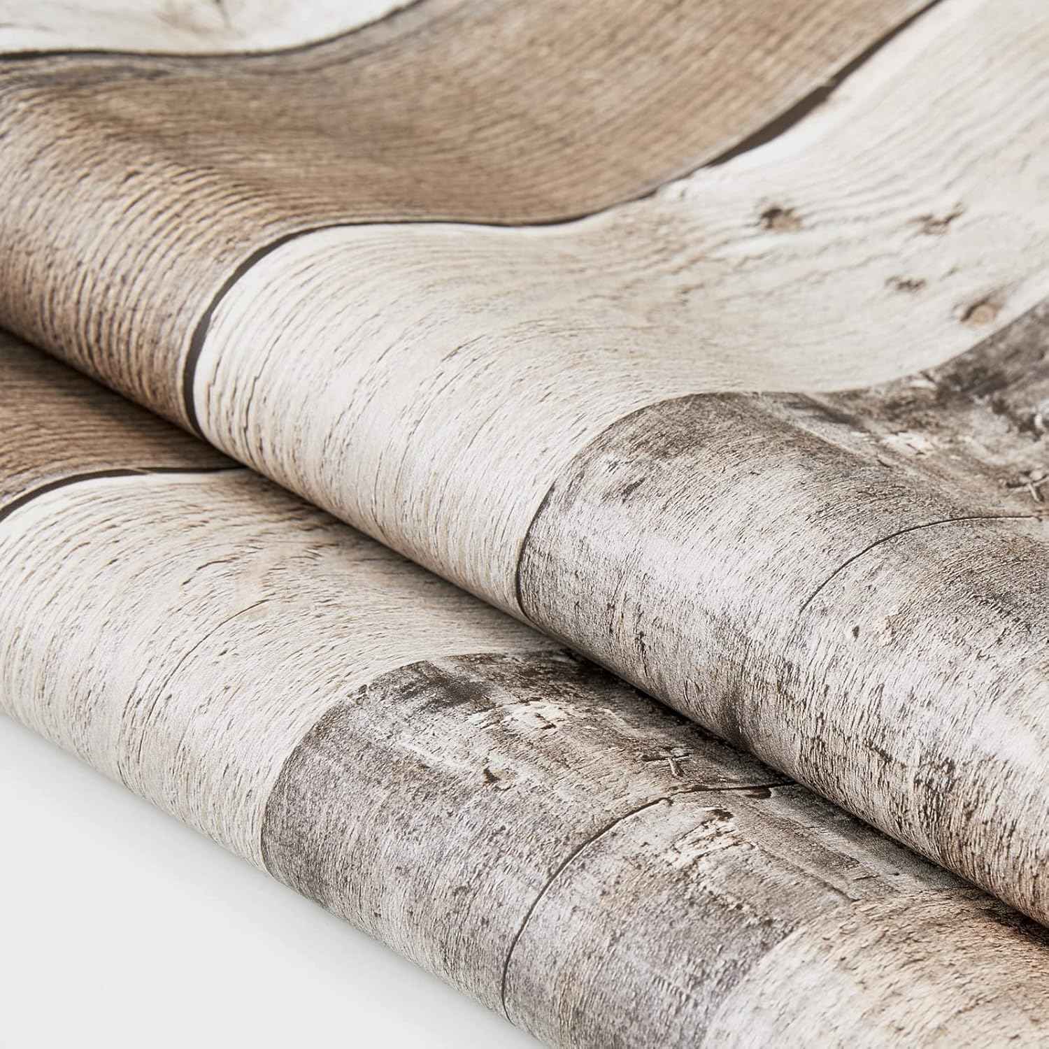 Natural Grey Wood Contact Paper - 17.3" Peel and Stick Wallpaper for Home Decor