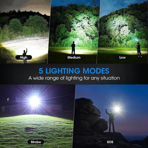 Flashlights Rechargeable,Super Bright High Lumens Flash Light,5 Modes Zoomable Tactical Flash Light,Waterproof Handheld Powerful Flashlights for Emergencies Camping Home Camping Essentials Gift-2Pack
