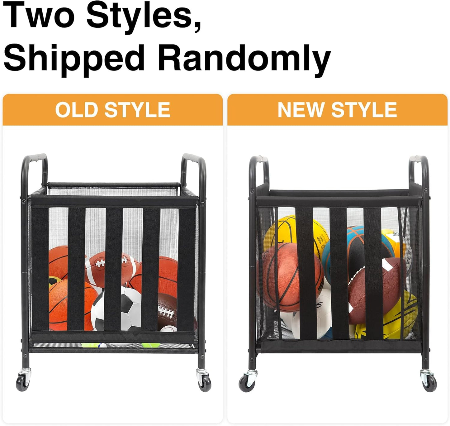 STO STO Rolling Sports Ball Storage Cart - Lockable Basketball Cage with Elastic Straps | Black Steel Organizer for Indoor & Outdoor Use