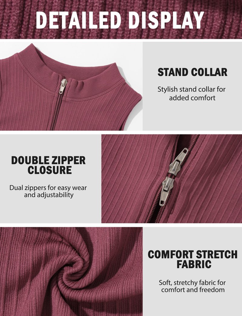 Women's Running Jacket Sleeveless Full Zip Up Sports Vest Slim Fit Tank Tops Ladies Workout Yoga Tops Lightweight Gym Jackets Fitness Activewear Red L