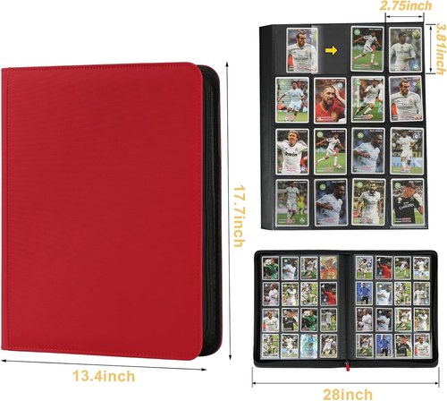 GERMUN Trading Card Binder - 16 Pocket Premium Card Holder for 1000+ Cards | Double-Sided Album (Red)