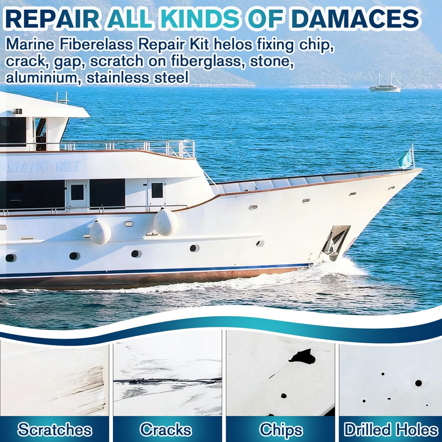 Fiberglass-Boat-Repair-Kit, Gel-Coat-Repair-Kit, Marine -Fiberglass-Repair-Kit for Boats, Epoxy Filler for Boats, Fiberglass Repair Kit Fix Holes, Chips, Scratches, Deep Cracks-Color Match