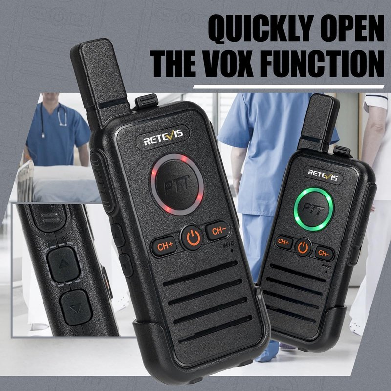 Retevis RB45 Walkie Talkies 8 Pack,Rechargeable Long Range Two Way Radio,Dual PTT,Indicator,Loud Sound,Mini,Wearable Small Walkie Talkie for Seniors Adults Elderly Healthcare Hospital Nursing Home