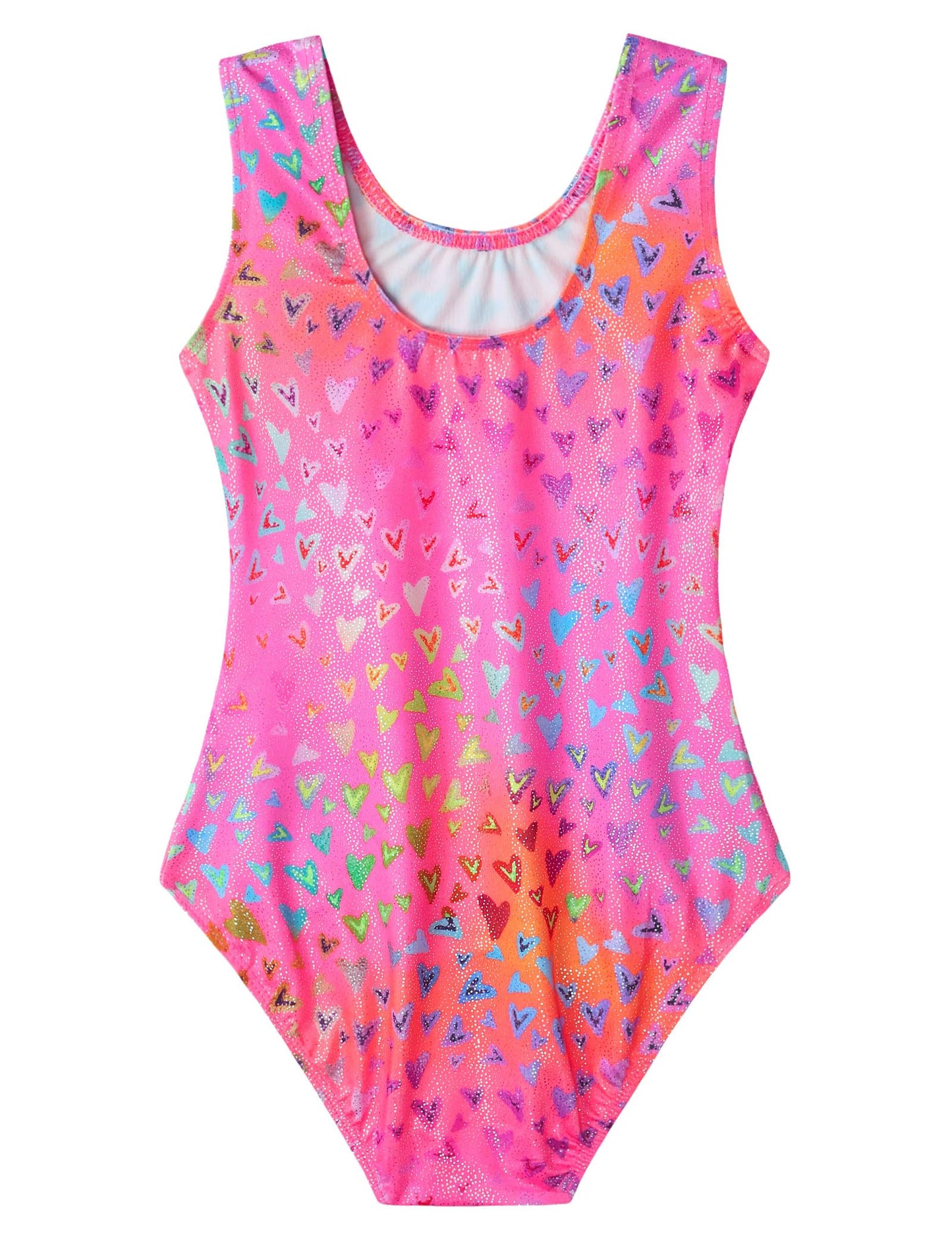 Domusgo Gymnastics Leotards for Girls 4t 5t Pink Neon Heart Sparkly One Piece Tumbling Outfits