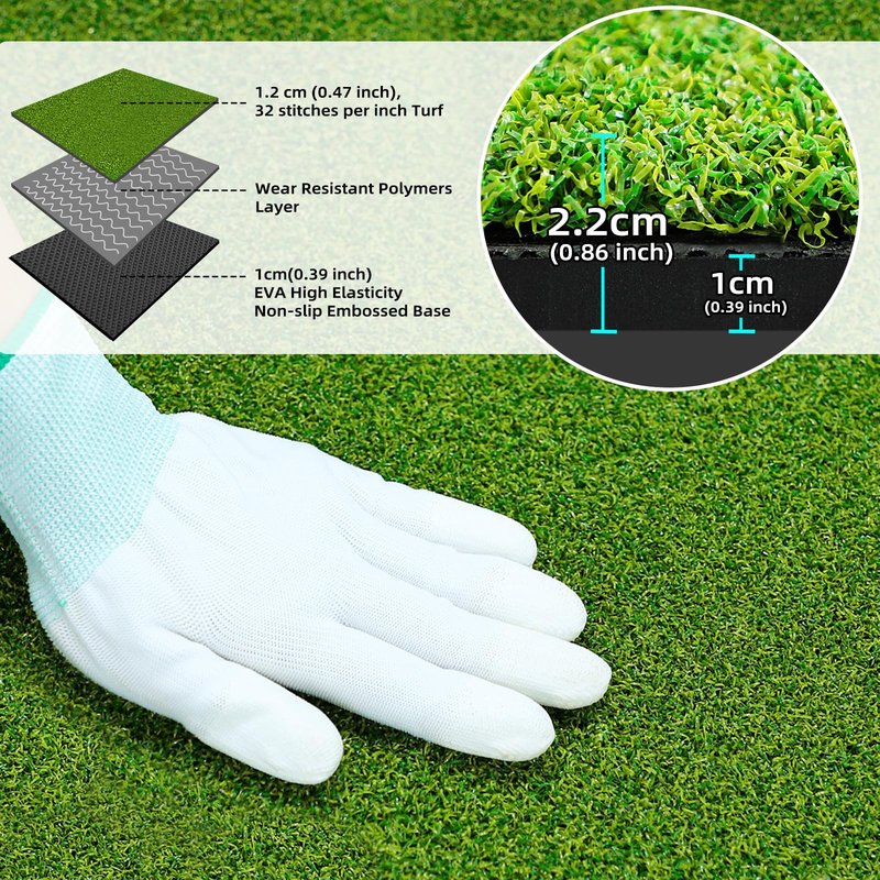 AIPSET Golf Mat 5x4ft Thicken Golf Hitting Mats Outdoor, Golf Practice Swing Mat, Golf Stance Mat, Golf Training Aid, Non-Slip/High-Elastic Base, w/ 10 Golf Tees & 8 Golf Balls