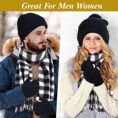 ShinyMatch 90 Pcs Hats Scarves Gloves Supplies Bulk Winter Beanie Hats Black Grey Grids Scarves Touchscreen Gloves Gift