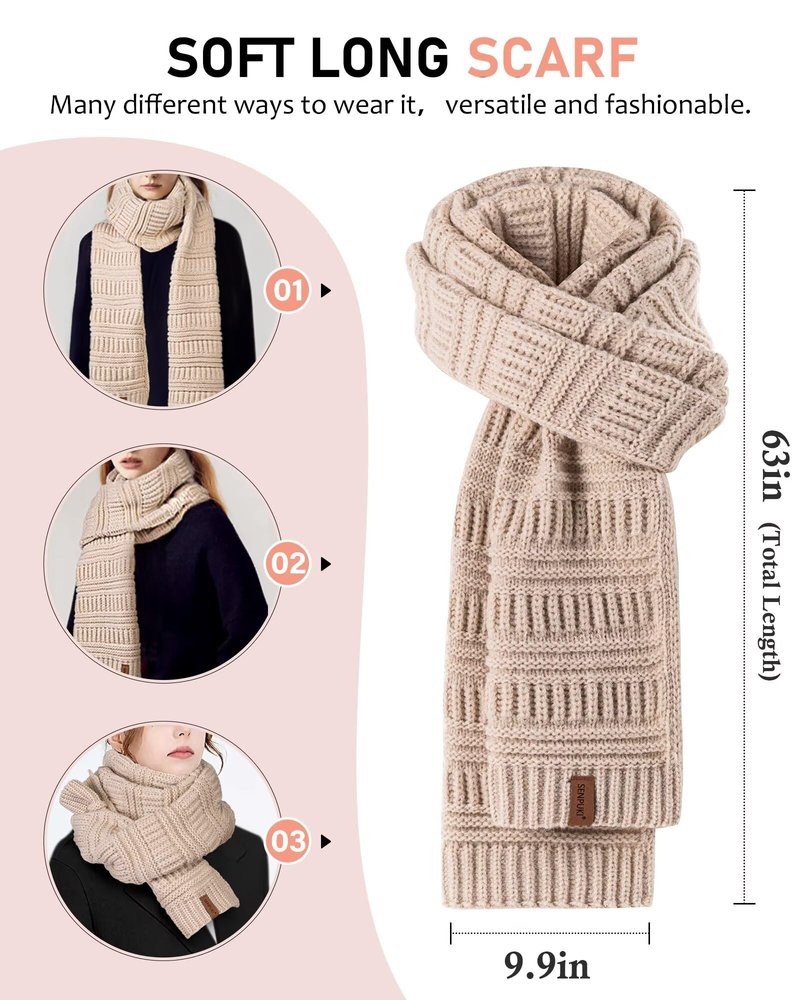 Womens Winter Beanie Hat Scarf Gloves Headband Set, Slouchy Beanie Ear Warmer with Fleece Lined Thick Knit Neck Scarf Touchscreen Gloves, 4 Piece Fashionable Warm Gift Set for Cold Weather(Navy)