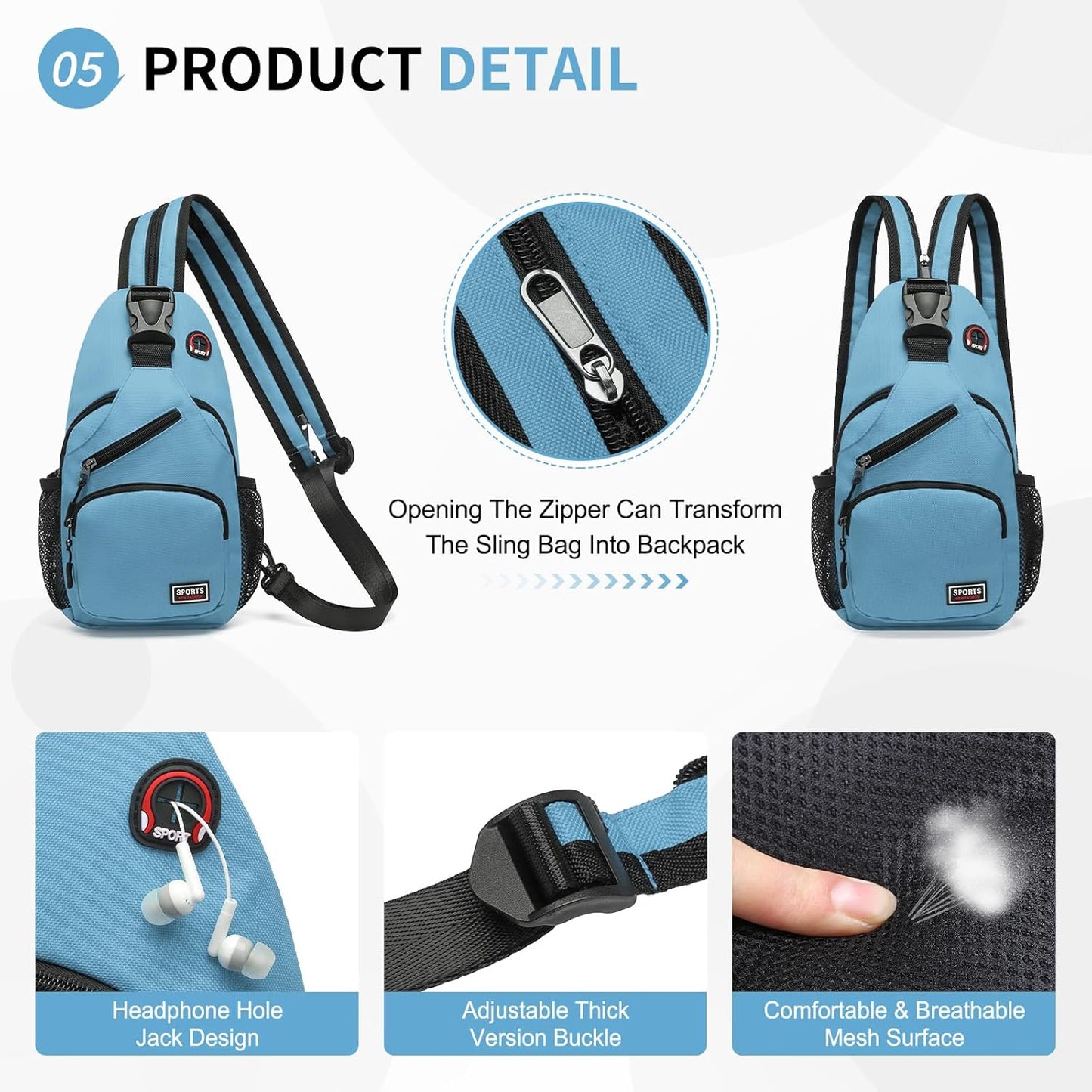 Skiennix Convertible Sling Bag - Lightweight Crossbody Backpack for 7.9" Tablet | Blue
