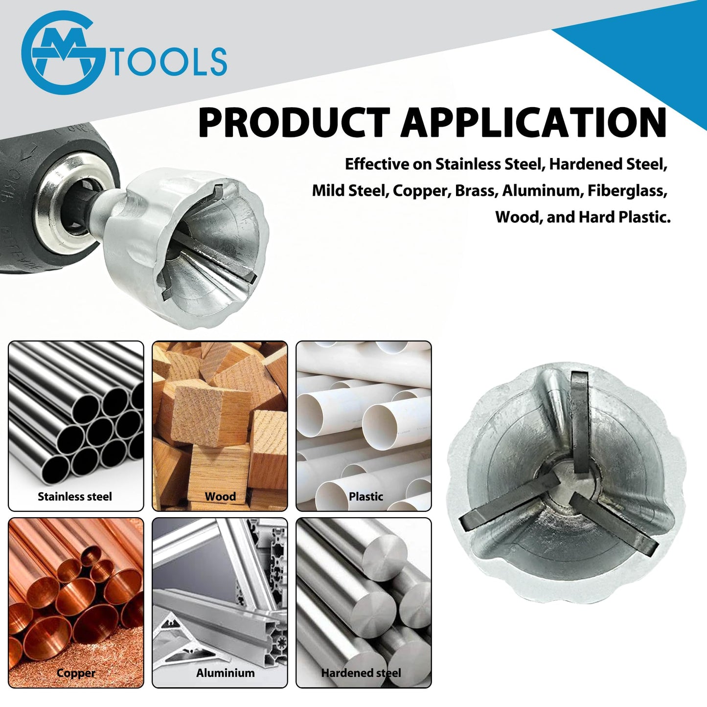 GMTOOLS Deburring External Chamfer Tool with YG8 Carbide Blade, Deburring Drill Bit Set, Remove Burr Tools with Quick Release Shank, Repair Tools for Damaged Bolts Fits for 1/8"- 3/4" (3mm-19mm)