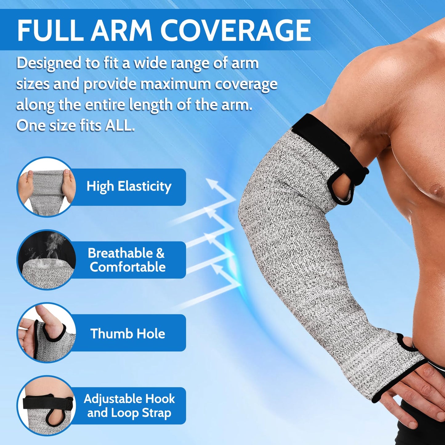 iyouthlife Cut Resistant Arm Sleeves for Men & Women, Arm Protectors for Thin Skin and Bruising, Protection Gardening Sleeves for Farming, Yard, Kitchen, Arm Guards for Biting, Pet Grooming, Grey